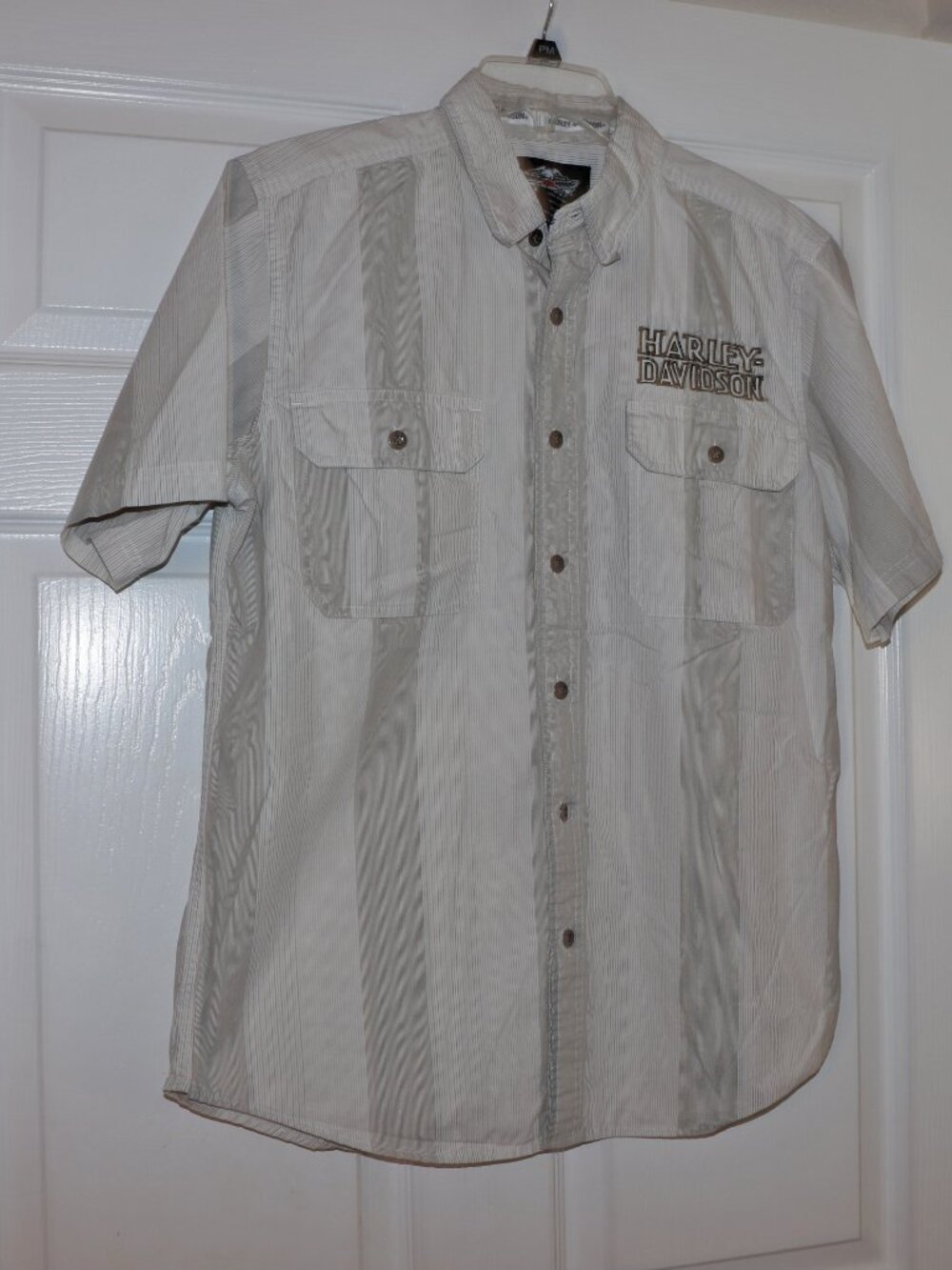 HARLEY DAVIDSON Men’s Short Sleeve Button Down Grey Shirt M NWOT
